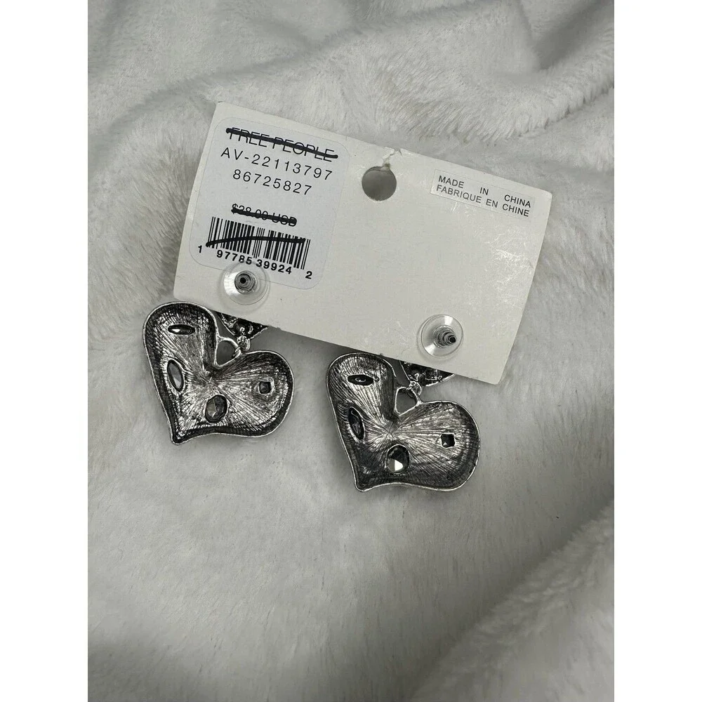 NEW Free People My Everything Silver Heart Dangle Earrings Blue Gemstone Boho
